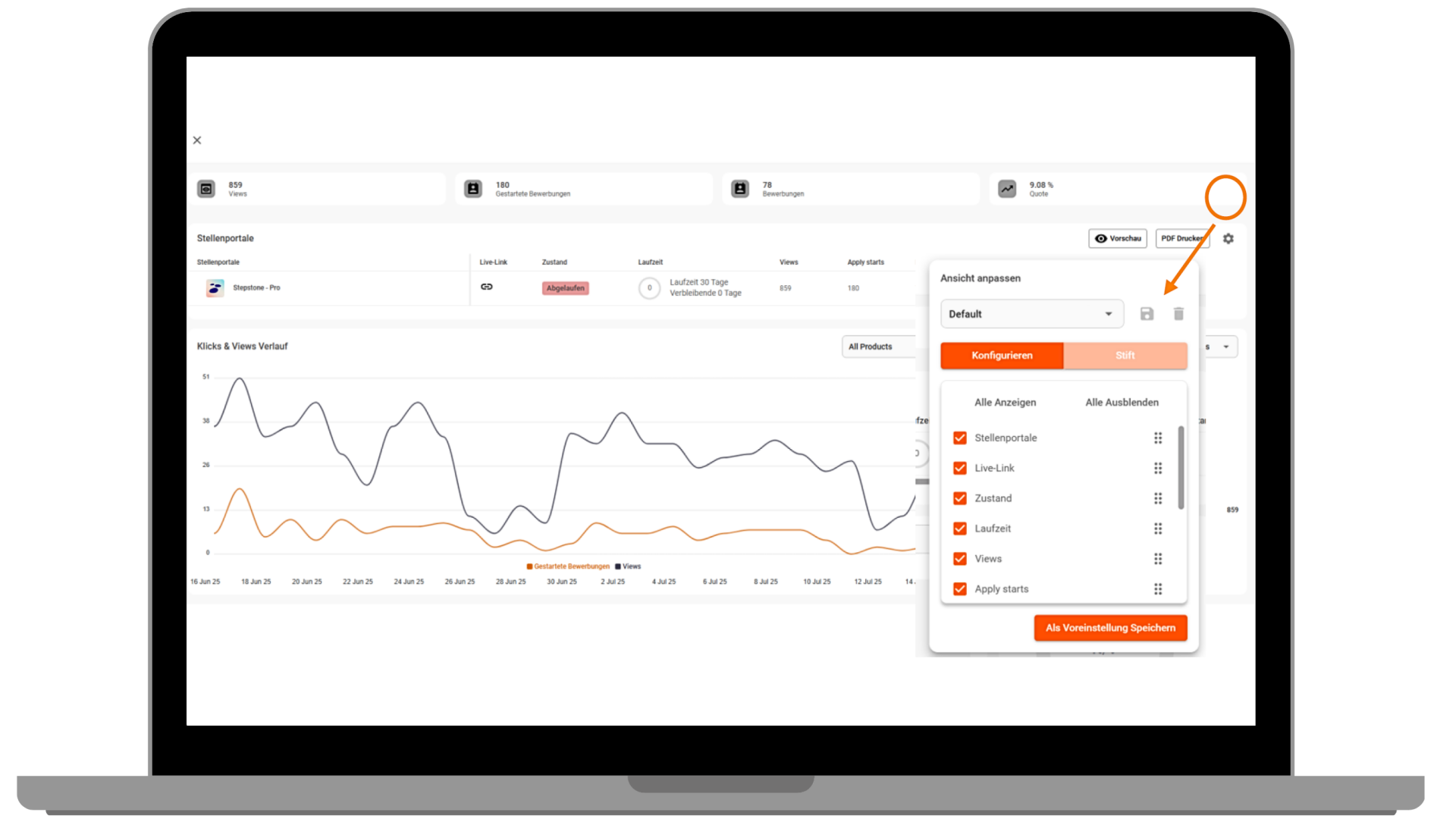 Visualisierung des Careerhub-Dashboards, das die vollständige Steuerbarkeit und Optimierung des Recruiting-Prozesses ermöglicht.