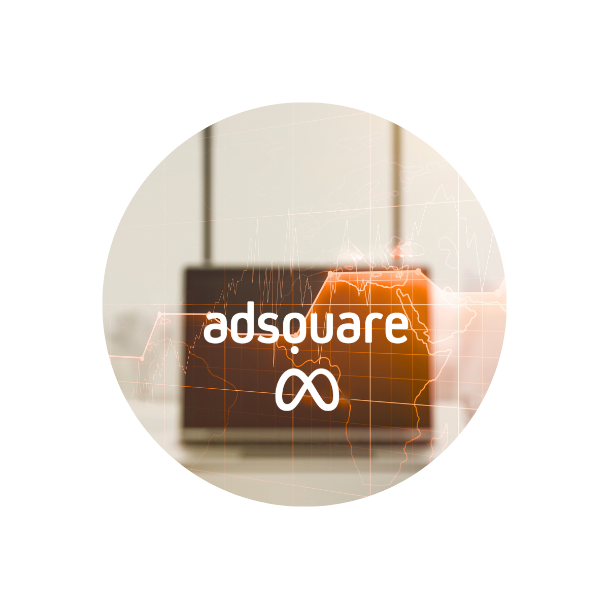 Laptop mit Adsquare- und Meta-Logo – Online-to-Offline-Messung für Store Visits.